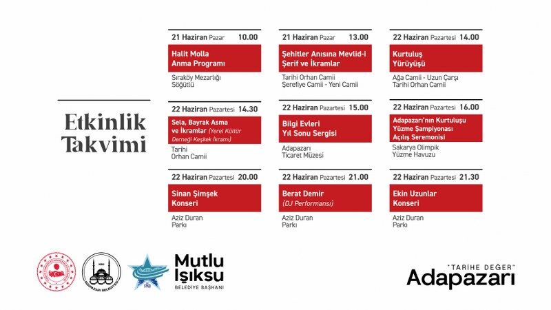 21 Haziran Adapazarının 105 Yılı Etkinlik Takvimi 800X450