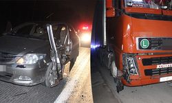 Emniyet şeridindeki otomobile TIR çarptı: 1 yaralı