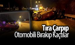 Tıra çarpan otomobildekiler kaçtı