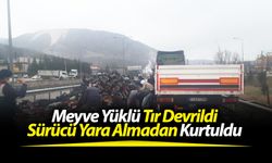 Meyve yüklü tır devrildi