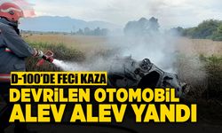 Devrilen Otomobil Alev Alev Yandı