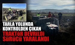 Tarla Yolunda Kontrolden Çıkan Traktör Devrildi!