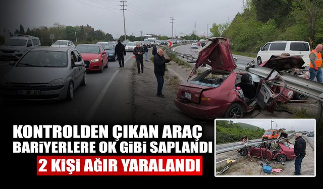 Kontrolden Çıkan Araç Bariyerlere Ok Gibi Saplandı