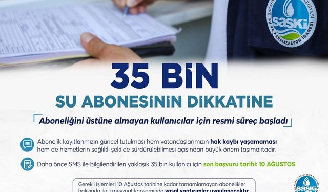 SASKİ’den 35.000 Aboneyi İlgilendiren Duyuru