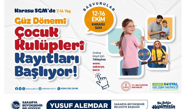 Karasu’da Çocukların Güz Dönemi Atölyeleri İçin Kayıt Zamanı
