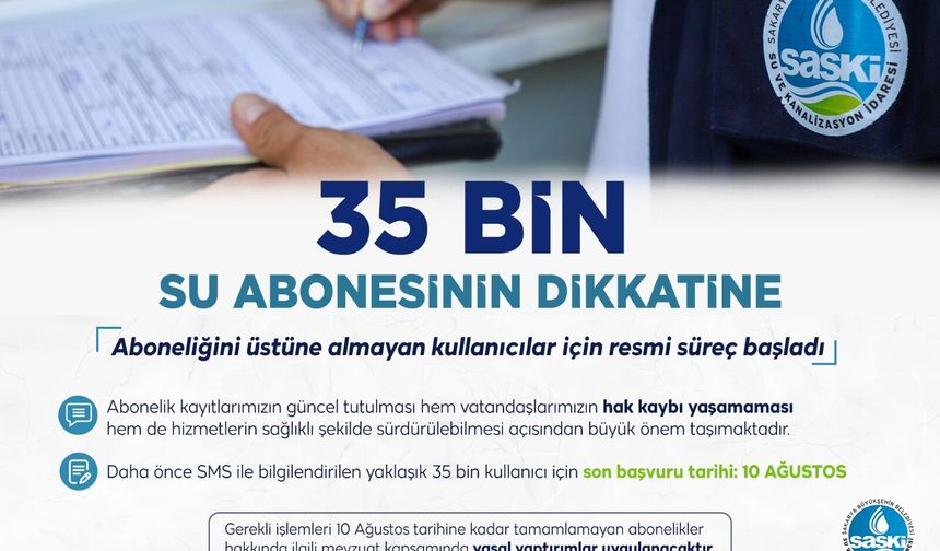 SASKİ’den 35.000 Aboneyi İlgilendiren Duyuru